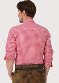 Modern fit men’s red check shirt with buttons