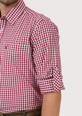 Stylish red checked men’s shirt designed for daily use