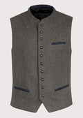 Men’s Heritage-Inspired Wool Vest with Metal Buttons and Navy Details