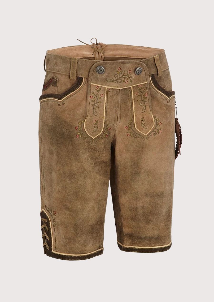 Suede Lederhosen Taupe Floral Vine showcasing premium craftsmanship and timeless Bavarian heritage design.