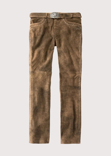 Men's Tan Lederhosen Pants Alpine Trim with slim fit design, traditional Bavarian craftsmanship, authentic German folkwear, and Oktoberfest styling