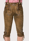 Men’s Tan Suede Bundhosen Floral Vine with embroidered suspenders, traditional Bavarian craftsmanship, Alpine heritage design, and Oktoberfest styling