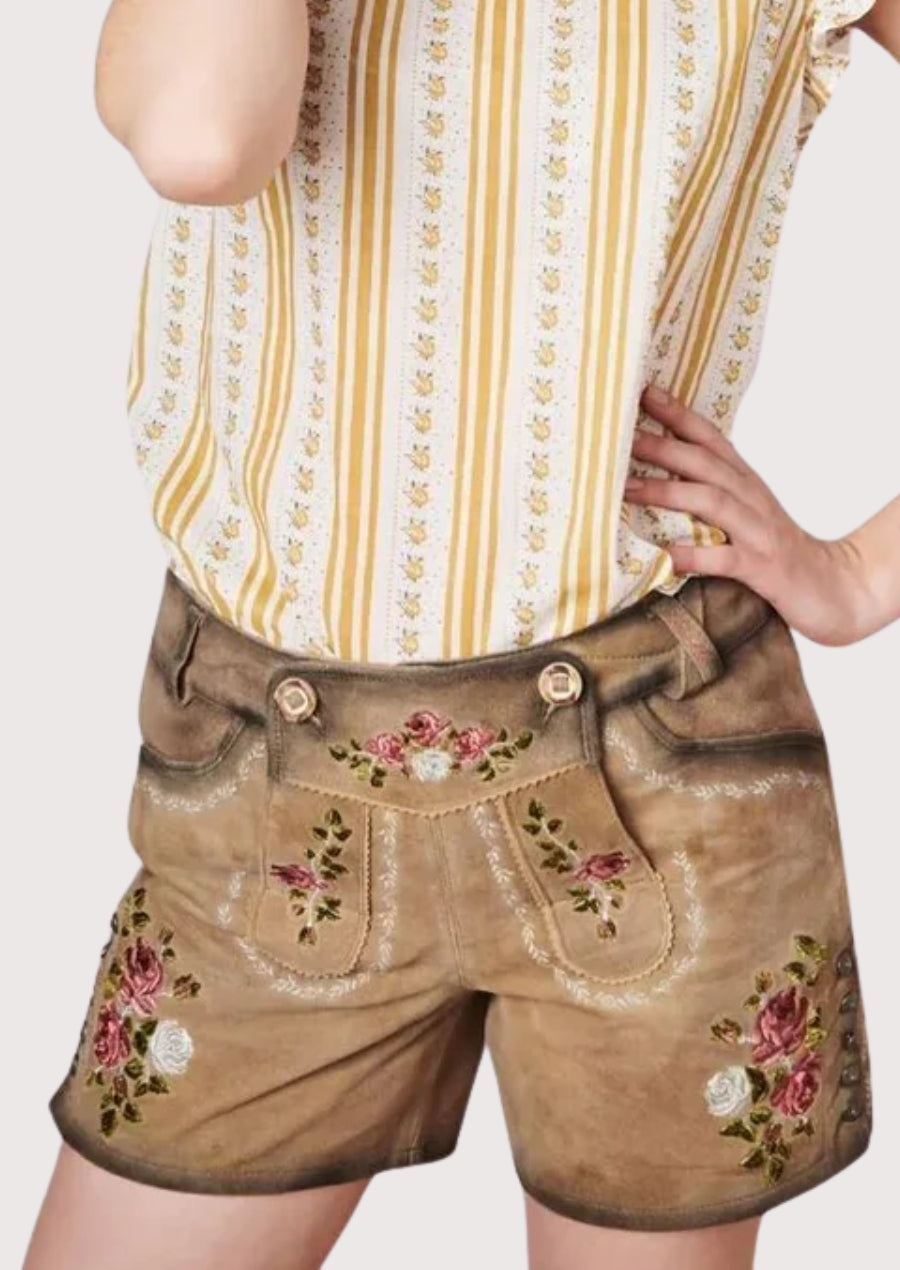 Tan Suede Lederhosen Rose Bouquet featuring floral motifs, authentic lederhosen design, and premium craftsmanship.