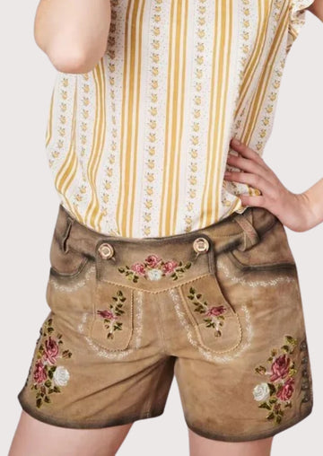Tan Suede Lederhosen Rose Bouquet featuring floral motifs, authentic lederhosen design, and premium craftsmanship.