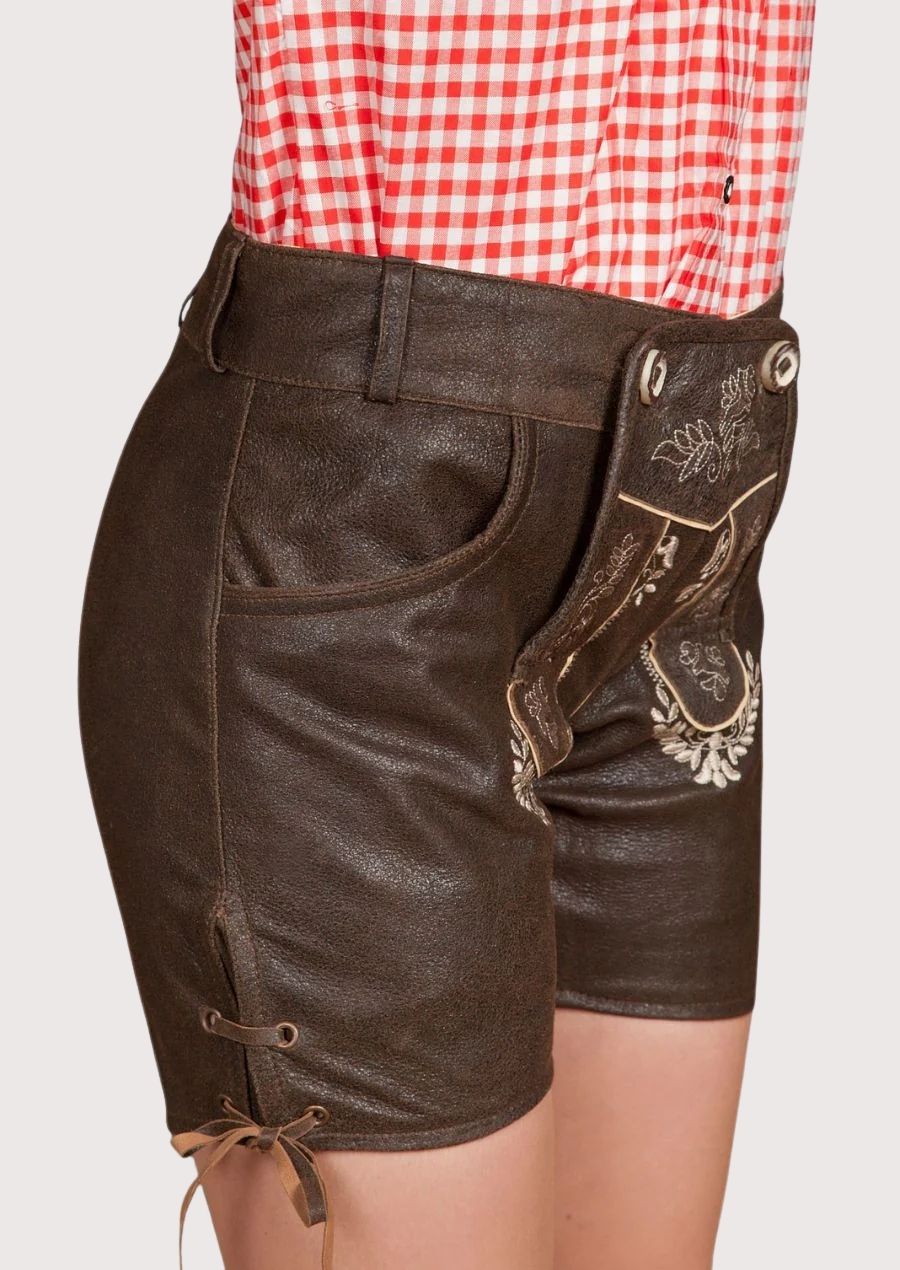 Timeless Women’s Lederhosen – Premium Leather with Floral Embroidery for Oktoberfest and Cultural Celebrations