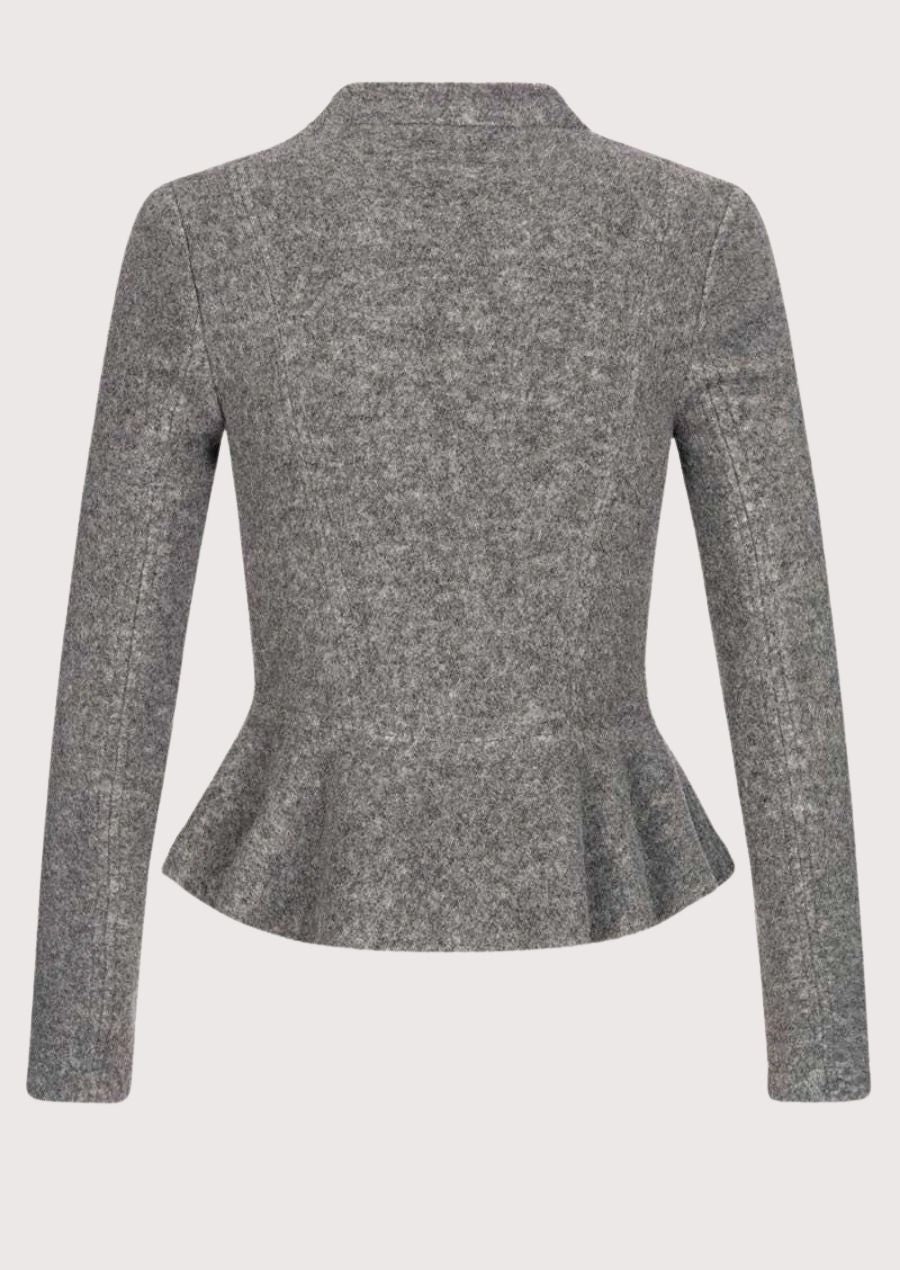 Elegant gray Trachten jacket for women, featuring pearl button details for a classic festive look at cultural events and Oktoberfest celebrations.