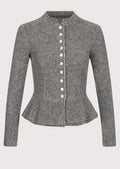 Elegant gray Trachten jacket for women, featuring pearl button details for a classic festive look at cultural events and Oktoberfest celebrations.