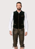 Traditional alpine waistcoat in deep green velvet fabric