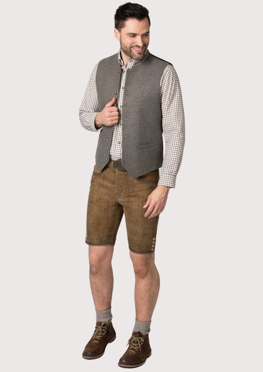 Traditional Bavarian grey wool vest with tailored alpine fit