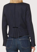 Premium women’s Bavarian jacket in deep navy color with structured tailoring and traditional detailing.