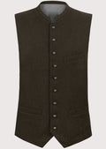 Olive green Trachten waistcoat worn with white shirt and lederhosen