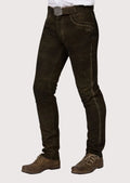 Traditional black Trachtenhose in suede leather with tailored fit, rustic finish, and German folkwear inspiration