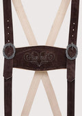 Traditional dark brown Bundhosen designed for Oktoberfest with authentic Alpine styling and knee-length fit