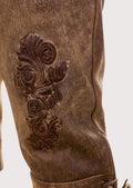 Traditional German Bundhosen with integrated belt design, embossed detailing, and heritage-inspired craftsmanship