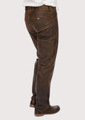 Traditional German leather pants with rustic look, tailored design, and premium handcrafted detailing