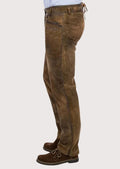 Traditional German leather trousers for men with a classic silhouette, handcrafted details, and heritage appeal