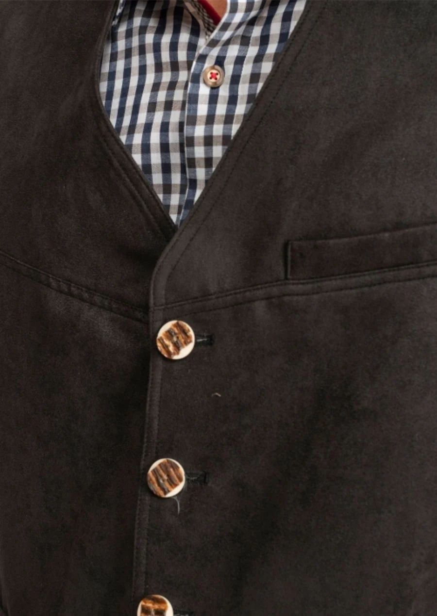 Traditional Bavarian leather vest styled with casual shirt