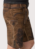 Authentic Bavarian leather lederhosen for men, showcasing craftsmanship with fine embroidery and a rugged, stylish finish.
