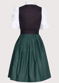 Oktoberfest-ready Dirndl dress with black skirt and green lace details, perfect for festive occasions and cultural events.