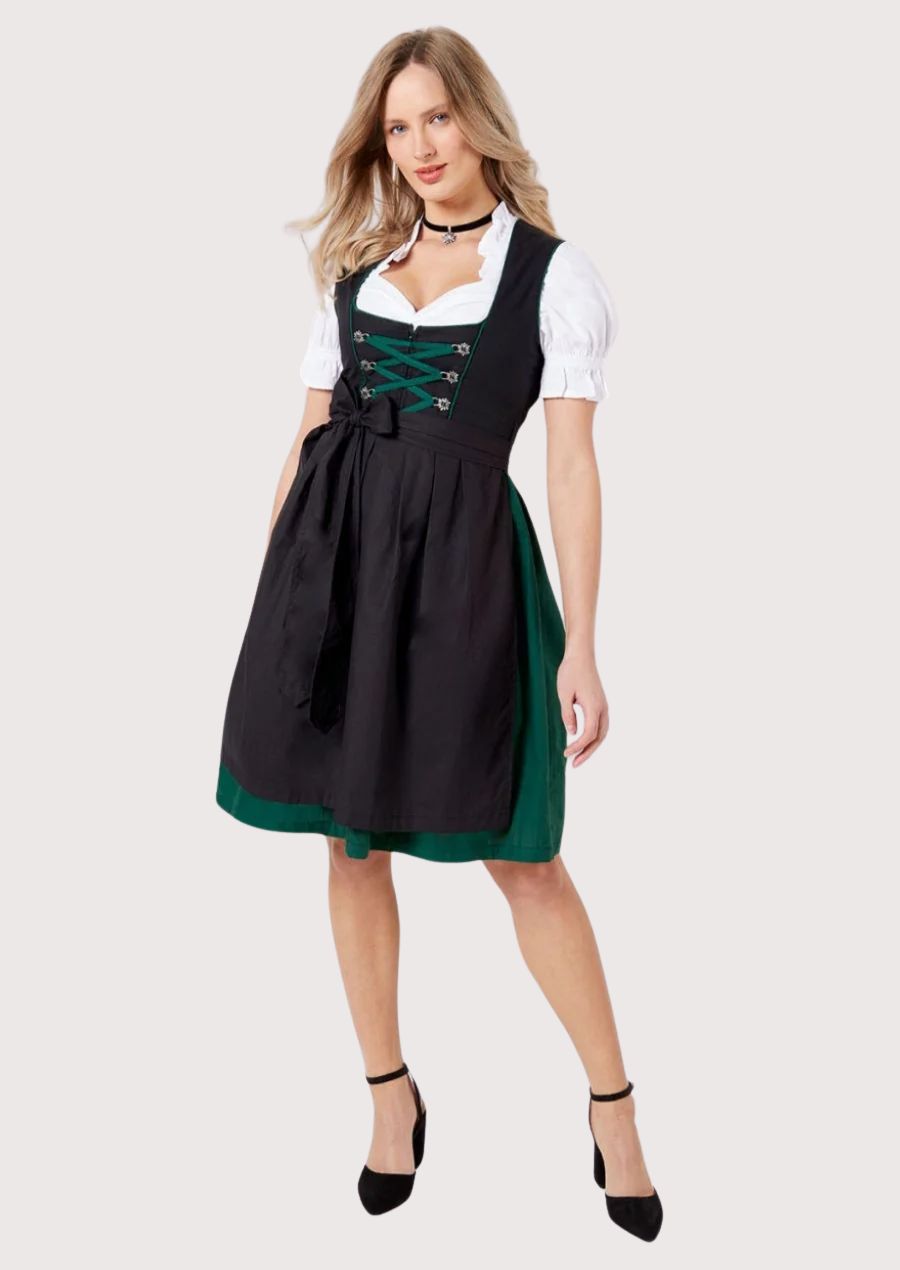 Classic women’s Dirndl dress for Oktoberfest, designed with green lace-up detailing and a chic, comfortable fit.