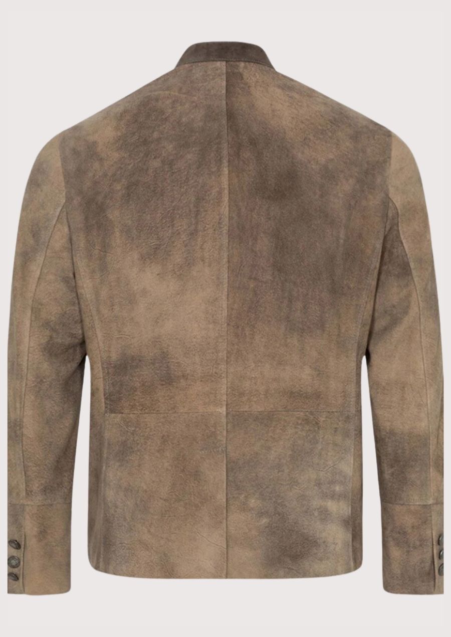 Traditional Bavarian men’s jacket crafted from brown leather.