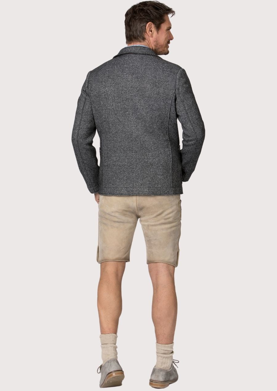 Traditional men’s country blazer in grey wool fabric.