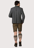 Traditional Oktoberfest jacket in grey with green trim and stand collar.