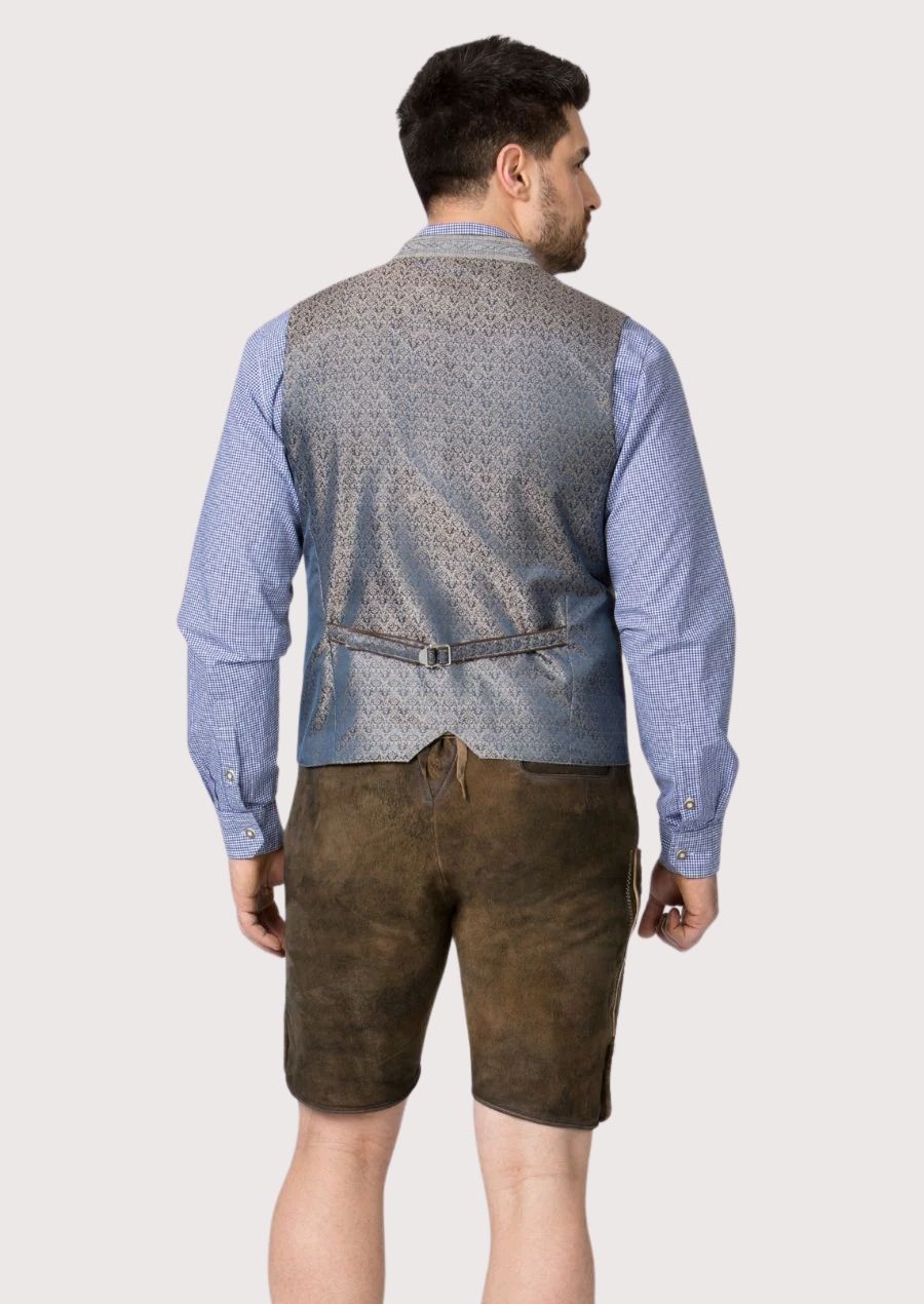 Authentic brown lederhosen crafted from premium goatskin suede with a vintage distressed finish