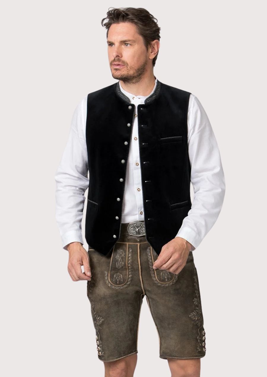 Traditional Oktoberfest vest for men – velvet and embroidered design

