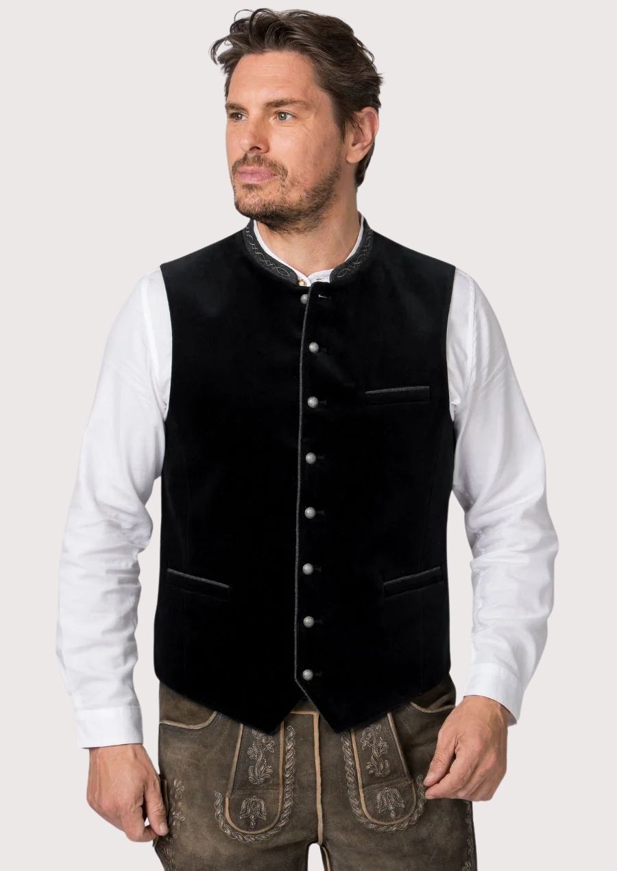 Traditional Oktoberfest vest for men – velvet and embroidered design

