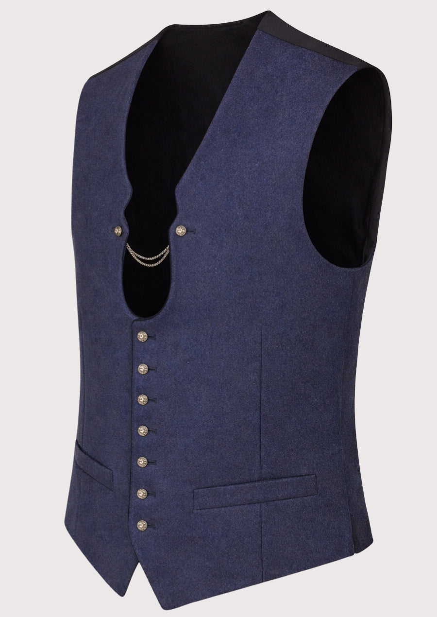 Blue Bavarian vest with decorative chain and alpine cut