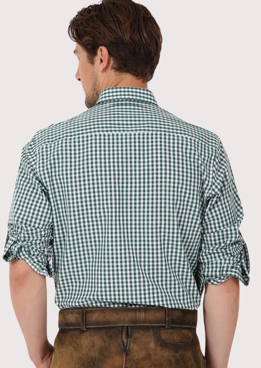 Traditional men’s Alpine shirt with button-down front and vintage German styling

