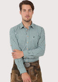 Men’s green checkered Bavarian Trachten shirt for Oktoberfest celebrations
