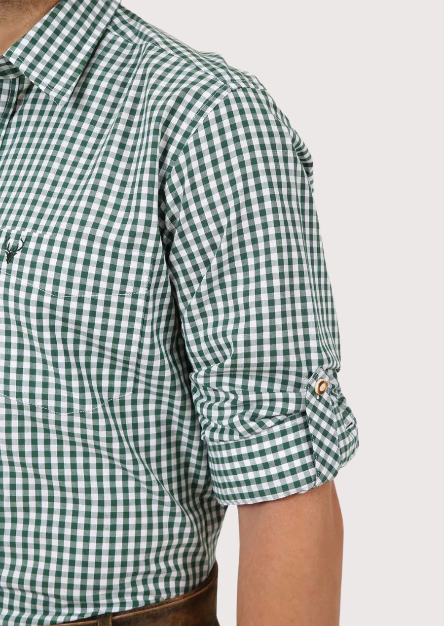 Classic Bavarian check shirt in green – perfect for beer festivals and cultural events

