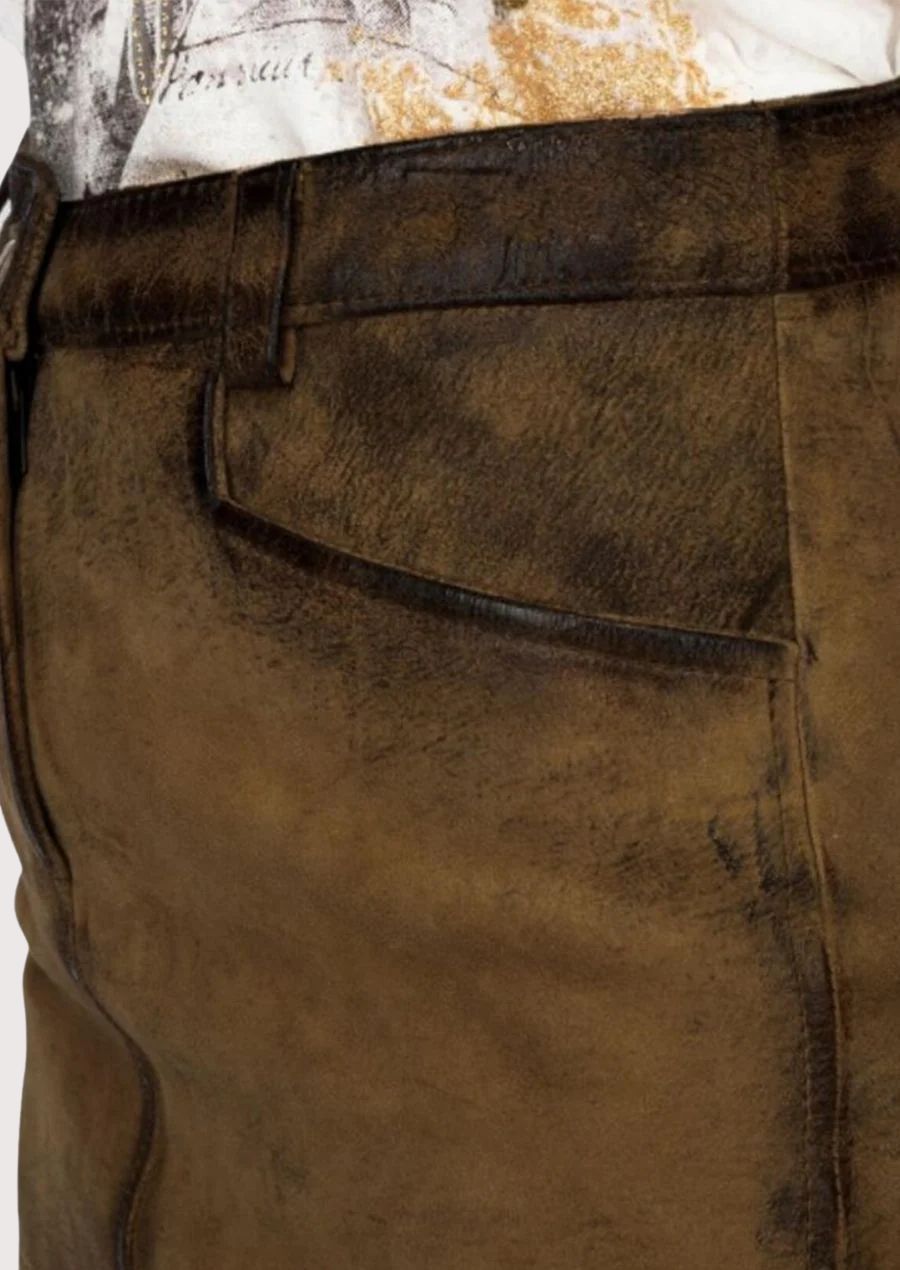 Traditional women’s trachten leather skirt side view
