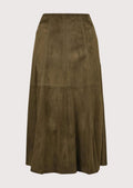 Vintage Brown Midi Skirt with an A-line silhouette, premium suede texture, and elegant wardrobe versatility.
