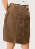 Waistband Suede Trachten Skirt featuring luxurious brown leather, tailored fit, and timeless wardrobe appeal.