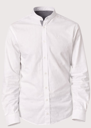 White Trachten cotton stand shirt for men, premium cotton Bavarian shirt, white Oktoberfest shirt, German traditional clothing, Alpine dress shirt, classic long sleeve Trachten apparel.