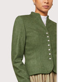 Olive green women’s Bavarian jacket featuring tailored fit and traditional German styling.