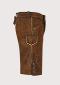 women's brown lederhosen shorts made from suede leather with classic Bavarian detailing