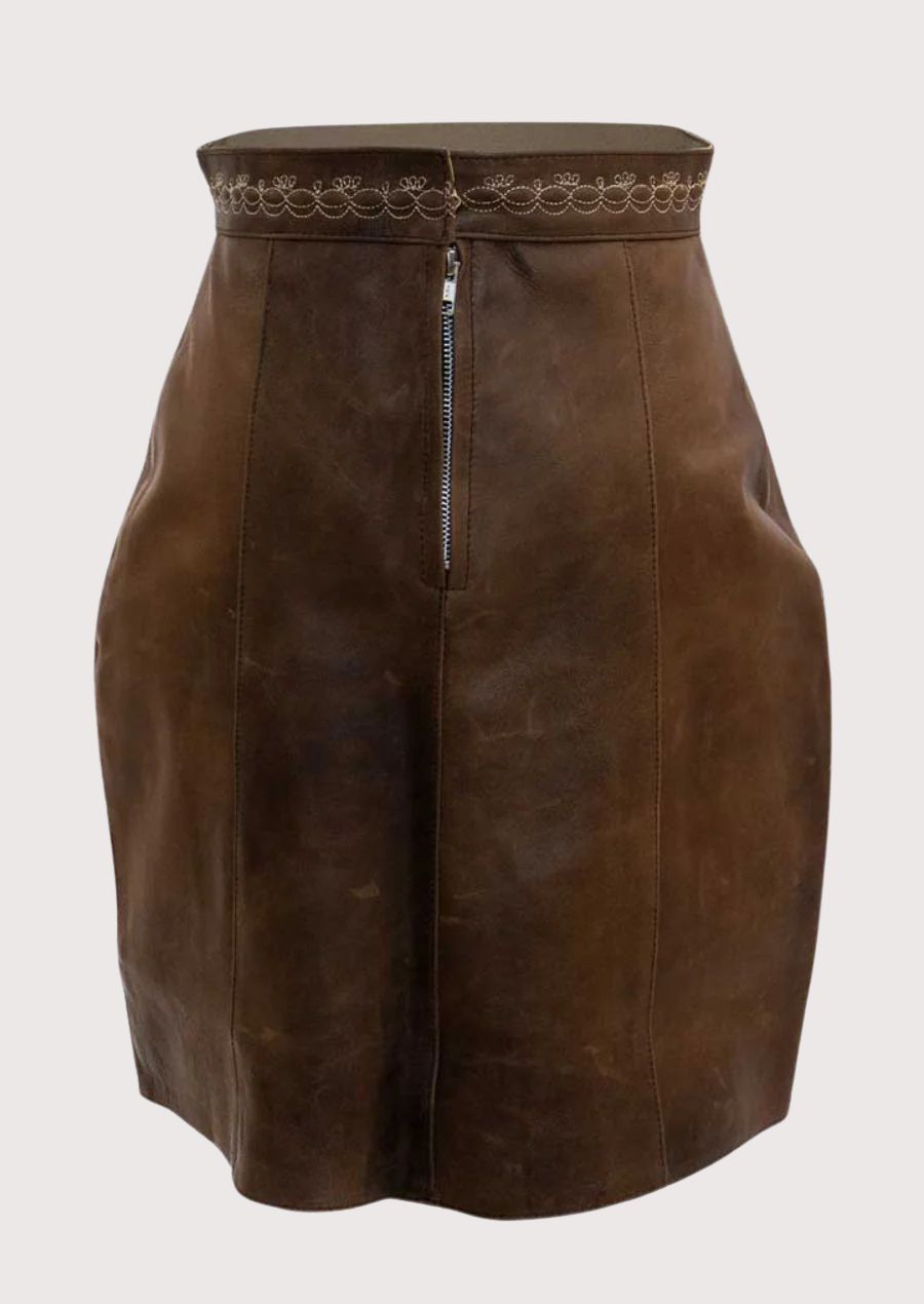 Scallop Trim Trachten Skirt featuring premium leather, embroidered waistband, and refined everyday elegance.