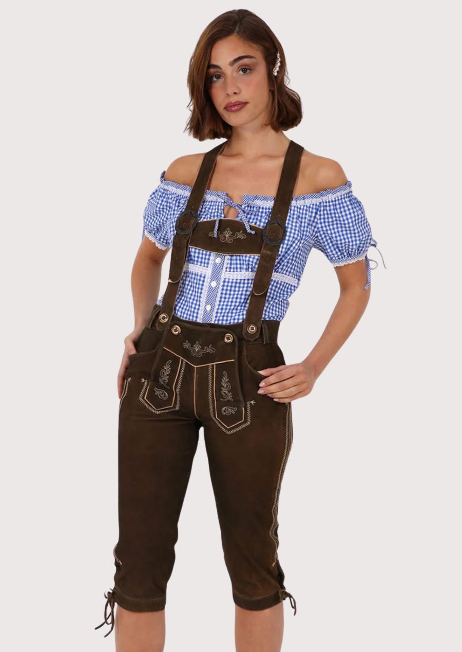Chic Women’s Bundhosen – Adjustable Fit, Durable Leather, and Stylish Embroidery