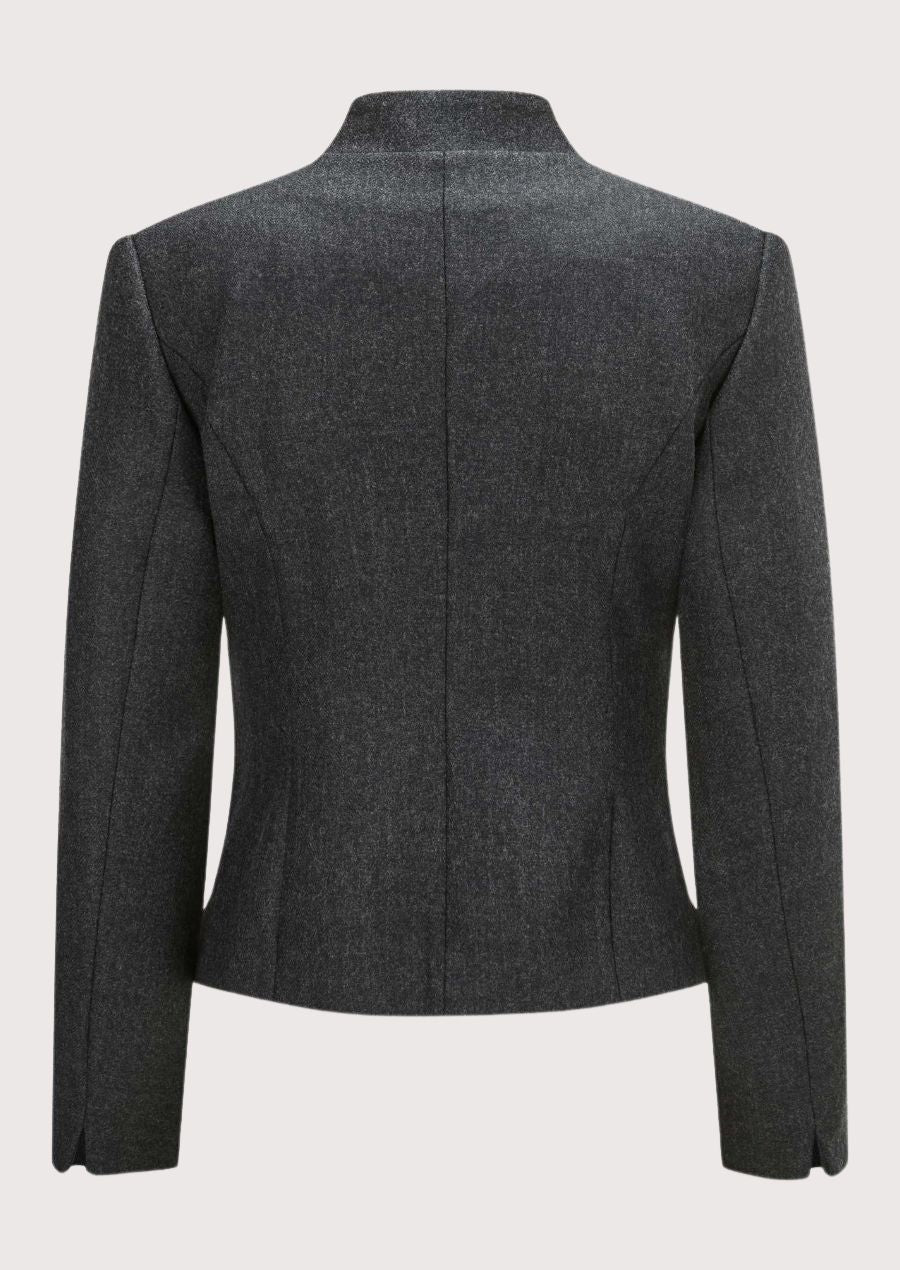 Classic women’s Bavarian jacket in dark grey with structured tailoring and heritage design.