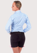 Stylish women’s Lederhosen with pink floral patterns, perfect for cultural events and Oktoberfest festivities.