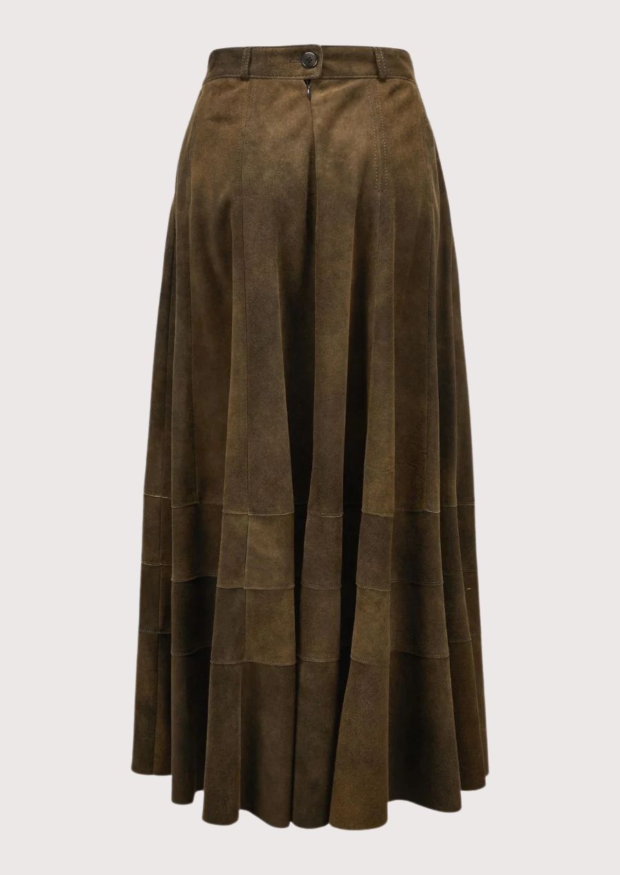 Women’s long brown suede trachten skirt alpine design