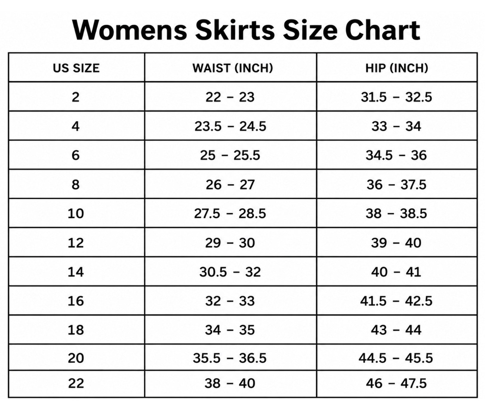 Size Chart for Embroidered Alpine Mini Skirt