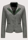 Women’s Trachten Jacket with green accents and vintage buttons, ideal for Oktoberfest and cultural events.