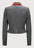 Classic women’s wool Trachten jacket featuring green and red accents, ideal for traditional celebrations and festivals.