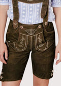 Women’s brown traditional lederhosen with embroidered front flap